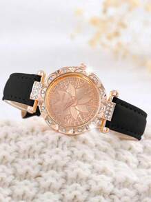 LIANDU LIANDU 女士手表 1 件休闲时尚全钻表盘石英表和 5 件波西米亚风手链套装女士手表适合女性派对、节日、生日佩戴或作为姐妹，是送给女士的最佳礼物（无盒） - 黑色 - 查看 4