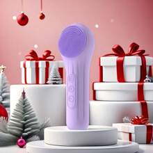 Bàn chải làm sạch mặt bằng silicon có thể sạc lại bằng USB với chức năng massage rung và sưởi ấm - Điều chỉnh tốc độ, công cụ làm đẹp sạc từ tính dành cho nam và nữ - Màu tím - Xem 1