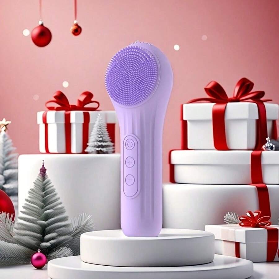 Bàn chải làm sạch mặt bằng silicon có thể sạc lại bằng USB với chức năng massage rung và sưởi ấm - Điều chỉnh tốc độ, công cụ làm đẹp sạc từ tính dành cho nam và nữ - Màu tím - Xem 1