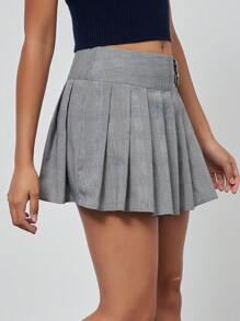Pantalón de falda plisada con diseño de hebilla, moda casual para mujer en primavera y verano - Gris - Ver 8