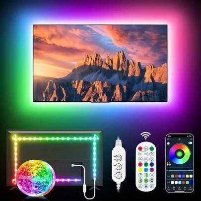 9.8ft Akıllı LED TV Arka Aydınlatması, 32-60" TV'lere Uygun, RGB Müzik Senkronizasyonlu TV Işıkları, Uzaktan Kumanda Uygulamasıyla TV Gökkuşağı Renkli LED Şerit Işıkları, Oda ve Parti Dekoru İçin