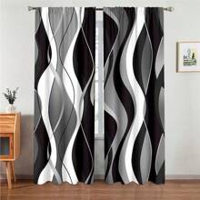 2 piezas Cortinas de diseño de línea de arte abstracto moderno - Diseño de bolsillo para barra, equilibra la privacidad, fácil instalación, adecuado para dormitorio, sala de estar, baño y otras decoraciones diarias, lavable a máquina, impresión digital, 100% poliéster, 90 g/m² - Multicolor - Ver 1