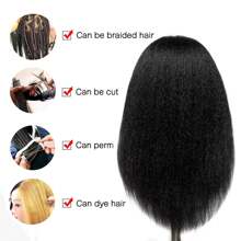 Đầu ma-nơ-canh bằng tóc thật, 16",Đầu búp bê tạo kiểu tết tóc,Đầu ma-nơ-canh trường dạy làm đẹp,Đầu thực hành nhuộm tóc uốn - màu đen - Xem 3