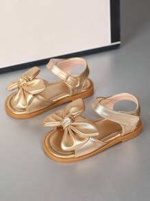 极简主义蝴蝶结装饰婴儿/幼儿公主凉鞋，圆头软底休闲一脚蹬鞋，百搭时尚经典，适合春、夏、秋、冬