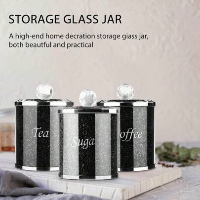 Tea Coffee Sugar Canisters Sugar Canisters Glass Crushed Diamond Tea Coffee Sugar Jars Reusable Crystal Filled Tea Coffee And Sugar Canisters Set With Lid For Kitchen Home Present