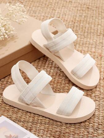 女士白色平底凉鞋，休闲松紧带一脚蹬沙滩鞋，适合日常穿着、旅行穿着、四季穿着