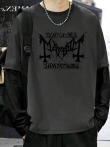 Long Sleeve T-Shirt Lead Streetwear Model: "Demysteriis Dom Sathanas Gothic Style" - Tumblr Style/Special Launch - Dark Grey - View 1