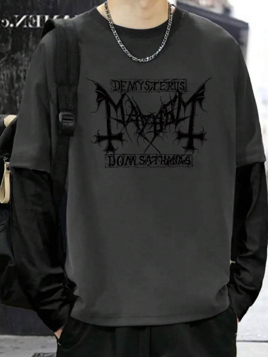Long Sleeve T-Shirt Lead Streetwear Model: "Demysteriis Dom Sathanas Gothic Style" - Tumblr Style/Special Launch - Dark Grey - View 1