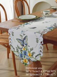 1pc Polyester Decorative Table Runner, Elegant Colorful Embroidery & Cutout Butterfly & Flower Pattern, Suitable For Kitchen, Dining Table, Room Decor, Dressing Table, Coffee Table, Book Desk, Anti-Hot Anti-Stain Table Mat, Home Decor, For Indoor Outdoor, Party, Wedding - Blue - View 7