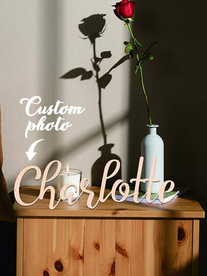 1pc, Custom Name, Kids Baby Name Tag, Multiple Font Style Options, Wooden Name Tag, Custom Laser Cutting, Multipurpose Wall Mounted Decoration, Perfect For Bedroom And Living Room, Personalized Elegant Laser Cut Shiny Label