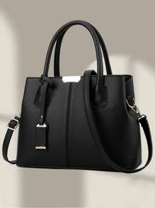 Women's Elegant Fashion Tote Bag Casual Zipper Handbag Simple Style Crossbody Bag With Adjustable Shoulder Strap Work Commuter Bag Shopping Bag For Daily Use - 黑色 - 查看 1