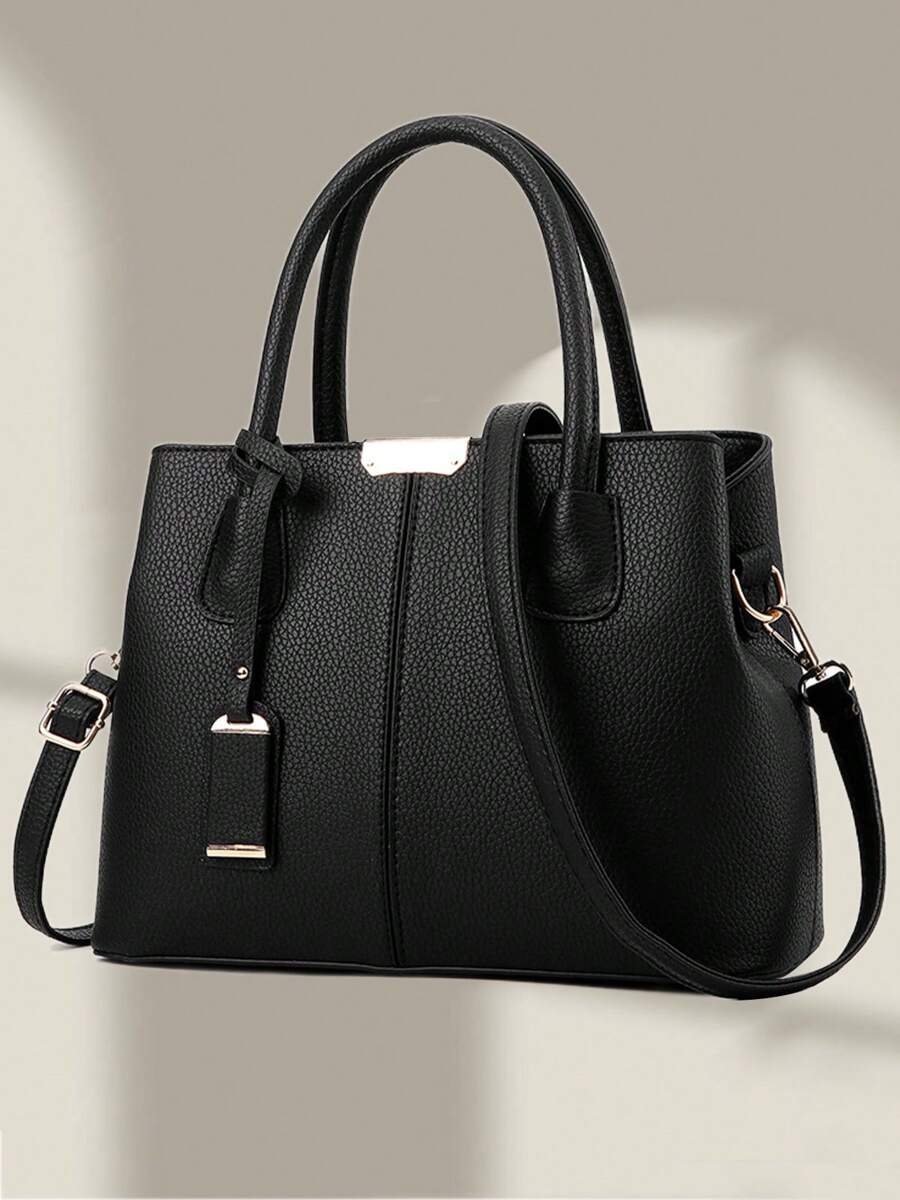 Women's Elegant Fashion Tote Bag Casual Zipper Handbag Simple Style Crossbody Bag With Adjustable Shoulder Strap Work Commuter Bag Shopping Bag For Daily Use - 黑色 - 查看 1