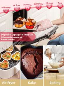 10/30 piezas Moldes de aluminio desechables con forma de corazón Yinkin de 5.4 pulgadas para magdalenas/cupcakes con tapas, para hornear postres, para el Día de la Madre, San Valentín, bodas, cumpleaños, tartas y muffins - Multicolor - Ver 2
