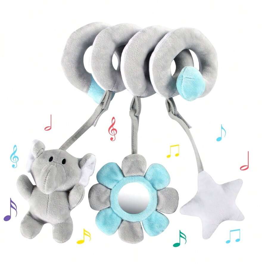 1pc Cute Animal Plush Detachable Hanging Toy, Suitable For Baby Car Seat, Spiral Rattle Shaker, Funny Mirror, Newborn Gift, Random Color