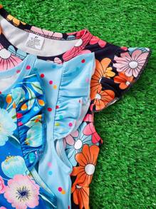 3-Piece Spring & Summer Simple Fashion Outfit, New Style Round Neck Four-Way Stretch Cap Sleeve Dress, Soft, Breathable And Comfortable For Outdoor Activities, Young Girl - Multicolor - View 4