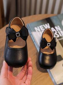 1 Pair Of Baby Girls Bow Decorative Hook And Loop Fashion Flats, Children's Soft-Soled Non-Slip Shoes, Girls' Princess Shoes, Suitable For All Seasons - Black - View 2