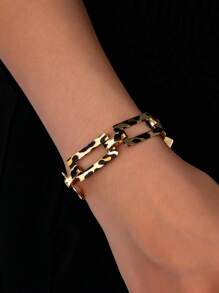 2 件简约风格几何金色豹纹朋克嘻哈时尚首饰套装，适合日常和活动