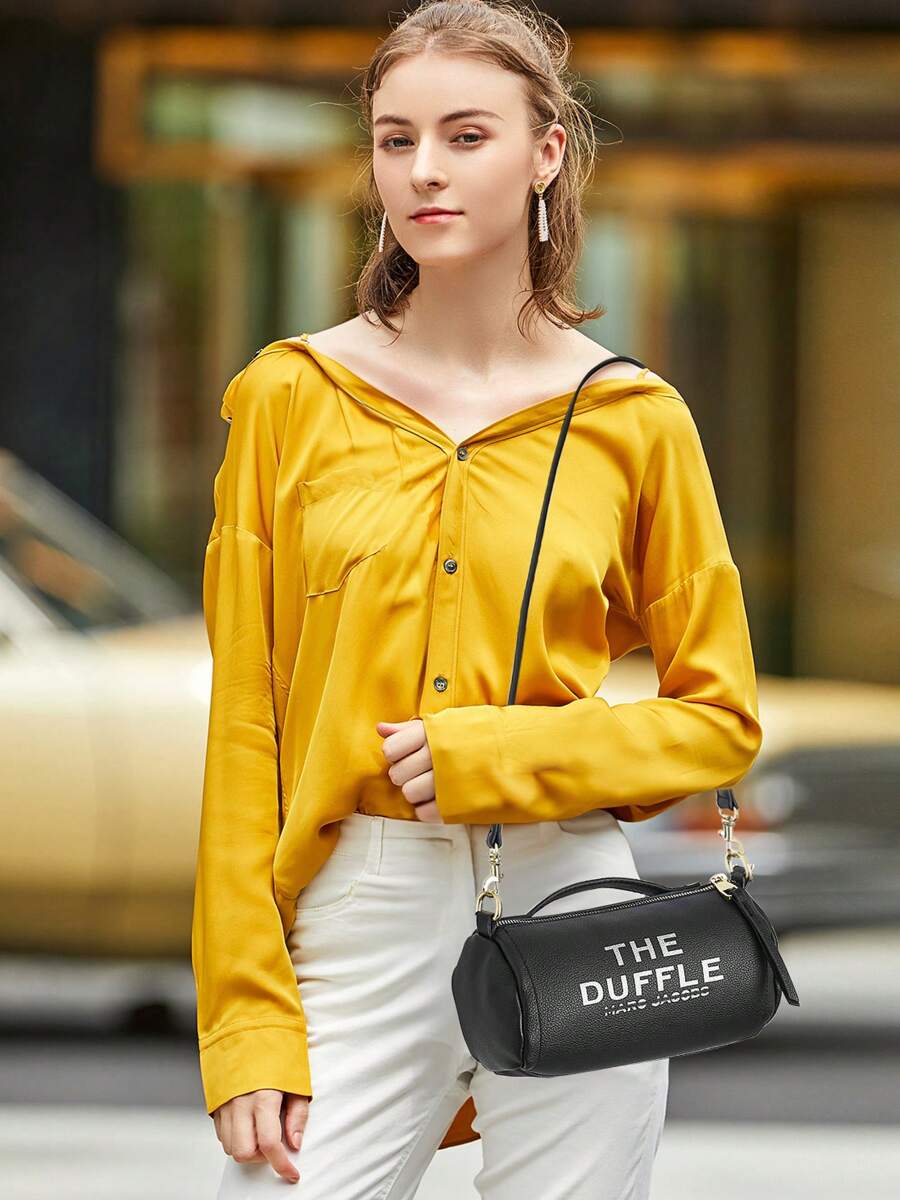 Retro Fashion Barrel Bag For Autumn And Winter Season, Zipper Opening, Chain Decoration, Adjustable Long Shoulder Strap, Suitable For Women's Daily Casual Use And Students. - 黑色 - 查看 1