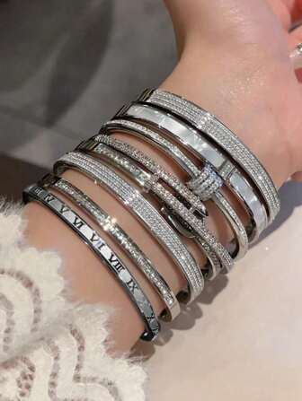 1pc Elegant Stainless Steel Silver Fashion Waterproof Bracelet Jewelry For Women