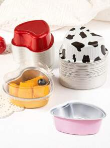 10/30 piezas Moldes de aluminio desechables con forma de corazón Yinkin de 5.4 pulgadas para magdalenas/cupcakes con tapas, para hornear postres, para el Día de la Madre, San Valentín, bodas, cumpleaños, tartas y muffins - Multicolor - Ver 3