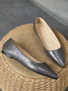 MonaNise Women's Comfy Snake Skin Pattern Pointed Toe Flat Shoes, Versatile In Red, Pink, Yellow, Grey, Burgundy, Olive Green, Navy, Brown For Travel, Vacation, Casual Wear - Grey - View 4