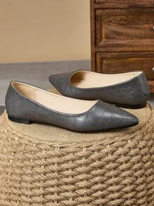 MonaNise Women's Comfy Snake Skin Pattern Pointed Toe Flat Shoes, Versatile In Red, Pink, Yellow, Grey, Burgundy, Olive Green, Navy, Brown For Travel, Vacation, Casual Wear - Grey - View 3