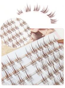 120pcs/Set Caramel Color Sunflower Lashes, DIY Brown Sunflower False Lashes, Transparent Stem Invisible Stem Natural Soft Colored Sunflower Lashes, Reusable Lash Clusters, Eyelash Clusters, Individual Eyelashes, Lashes, Fake Lashes - CC - View 7