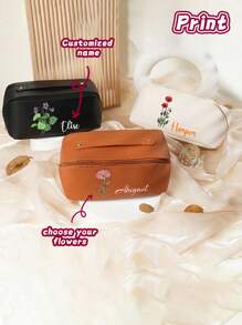 1 件个性化化妆包，定制生日花朵和文字，女士便携式防水 PU 化妆包，大容量多功能旅行袋，高品质防水收纳袋，适合伴娘、派对、生日、节日、纪念礼物 - 多色 - 查看 2