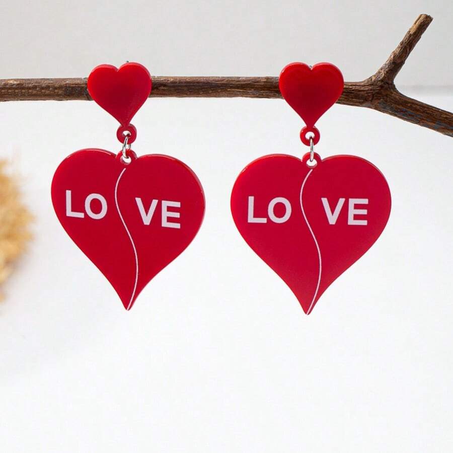 2pcs Acrylic Heart-Shaped Earrings - Exaggerated And Elegant Style, For Ladies' Parties Or Vacations