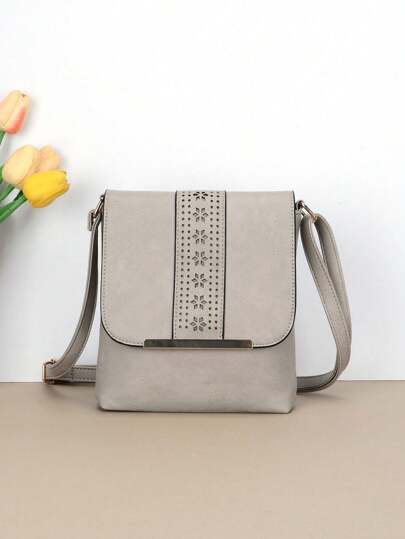 1PC Vintage Style Square Crossbody Bags For Women Daily Used, Hollow Out Flower Flap Shoulder Bag For Gift, Adjusted Strap Ladies Handbags