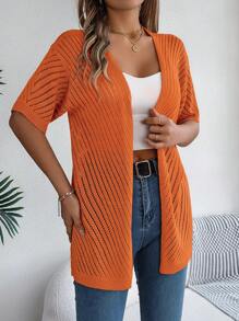 Cárdigan de punto de manga corta con diseño hueco, informal, para primavera y verano