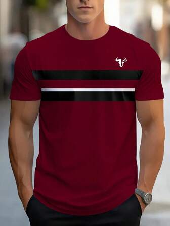 男士个性化拼色短袖T恤，舒适透气，时尚夏日穿着