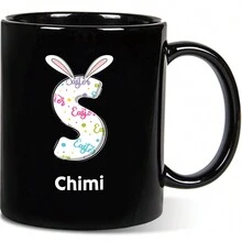 1pc, 11oz Customized Easter Bunny & Floral Text Ceramic Mug, Cute & Sweet, Suitable As Gift For Girlfriend, Valentine's Day, Best Friend, Mom, Family, Pink Or Black Mug, Father's Day, Birthday, Appreciation - All Black - View 23