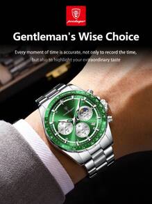 1pc Business Men's Stainless Steel Waterproof Luminous Quartz Watch With Date Display, Casual Men's Chronograph Wrist Watches For Men, Luxury Man Wristwatch Suitable For Work Occasion, Men's Gifts