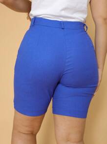 Bermuda Feminina Até o Joelho em Linho Cintura Alta Shorts Alfaiataria Casual