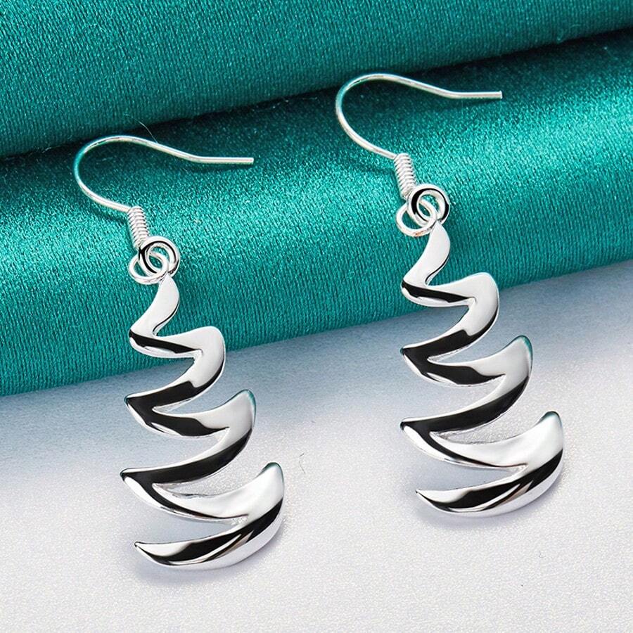925 Silver Plated Charm Geometry Earrings For Women Fashion Wedding Engagement Party Jewelry - Silver - View 1