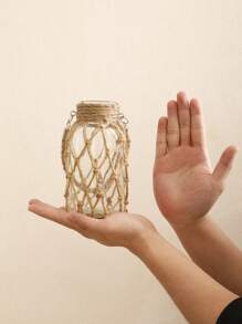 1Pc Rustic Glass Mason Jars With Jute T, Decorative Vases For Dried Flowers, Country Style Home Decor, Wedding Centerpieces, DIY Crafts, And Candle Holders Room Decor