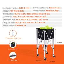 Foldable Tennis Ball Hopper, Holds 150 Or 180 Tennis Balls, Lightweight Aluminum Alloy Tennis Ball Basket Cart With Wheels, Removable Bag, Carry Bag, Portable Sports Teaching Cart For Tennis Player - Holds 150 Tennis Balls - 查看 7