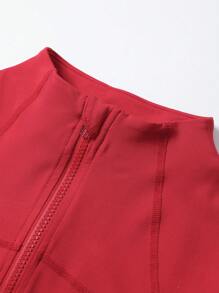 Chaqueta deportiva de manga larga con cremallera, de unicolor, con ojales para el pulgar, ajuste ceñido para fitness, yoga, correr