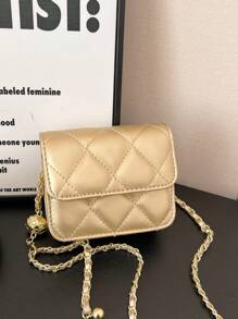 1pc Korean Version Of Gentle Style 2025 Spring And Summer New Chain Bag Rhinestone Fashion Shoulder Bag Mini Crossbody Bag For Girl, Suitable For All Occasions Girls Mini Bag, Comfortable And Adjustable Shoulder Strap, Versatile And Not Picky, Suitable For Outdoor, Play, Commuting Use, Is A Perfect Gift For Girls - Diamond Lattice Small Square Bag - View 3