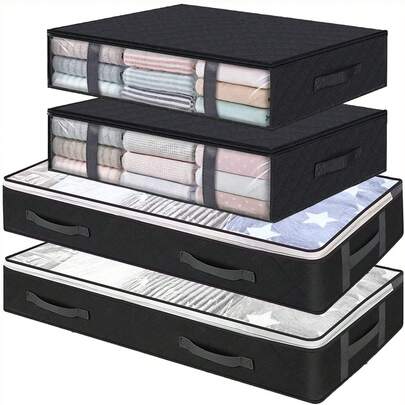 1 件/2 件储物箱衣服储物，可折叠毯子储物袋，床下储物箱，用于整理衣服、卧室、棉被、衣柜、宿舍、被子、收纳袋，黑色