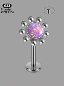 1PC Shiny G23 Titanium Sun Flower Labret Lip Ring Nine Steel Ball Embrace Opal&Crystal Lobe Piercing Earring Gradient Flash Film Internal Thread Helix Tragus Cartilage Stud - 1 Piece Of Titanium Flower Lip Stud - View 13