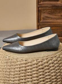 MonaNise Women's Comfy Snake Skin Pattern Pointed Toe Flat Shoes, Versatile In Red, Pink, Yellow, Grey, Burgundy, Olive Green, Navy, Brown For Travel, Vacation, Casual Wear - Grey - View 5