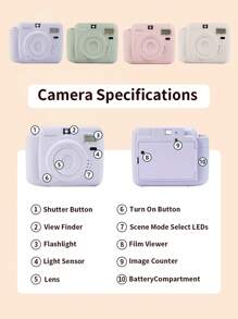 Popoto Instant Camera Gift Bundle Take Color Photo In A Minute For Mini11/12 Films, Great For Birthday Gifts For Girlfriends And Boyfriends, Holiday Gifts, Parties, Outdoor Events, Weddings (Excluding Battery And Film) - Purple Camera Set - View 11