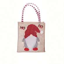 1pc Christmas Gift Bag With Cartoon Gnome Design, Linen Tote Bag For Party Favors, Candies And Holiday Decorations - Reusable Holiday Shopping Tote Bag For Christmas Gifts