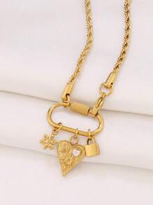 1 pieza Collar de mujer con colgante de luna y corazón, con hebilla de cierre de acero inoxidable, collar de cadena con dijes de flores, regalo del Día de San Valentín