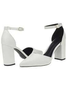 Rosavivi Women's Pointed Toe Pump Shoe With Thick Block Heel And Buckle 027 - 白色 - 查看 7