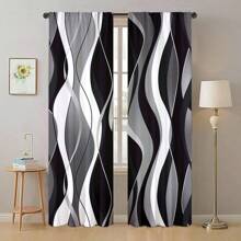 2 piezas Cortinas de diseño de línea de arte abstracto moderno - Diseño de bolsillo para barra, equilibra la privacidad, fácil instalación, adecuado para dormitorio, sala de estar, baño y otras decoraciones diarias, lavable a máquina, impresión digital, 100% poliéster, 90 g/m² - Multicolor - Ver 2