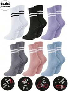3 Pairs Women's Yoga Socks With Anti-Slip Grip, Suitable For All Seasons, Women's Non-Slip Long Socks With Grip, Appropriate For Ballet, Dance And Exercise, For Gym