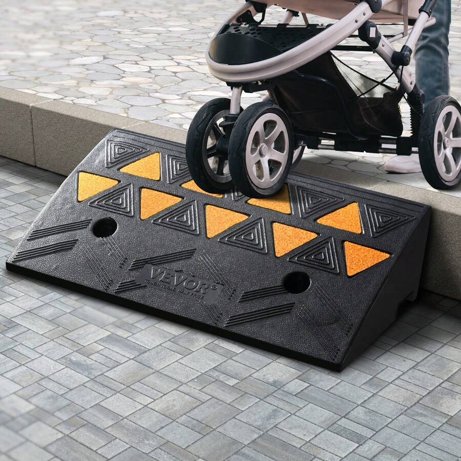 Rubber Curb Ramp 1 Or 2 Pack, 19.7 X 15.0 X 5.9" To 39.4 X 9.8 X 3.5" Rise Height Heavy-Duty 15 T Capacity Threshold Ramps, Driveway Ramps With Stable Grid Structure For Cars, Wheelchairs, Bikes, Motorcycles - 19.7 X 11.8 X 4.25" 1 Pack - View 1